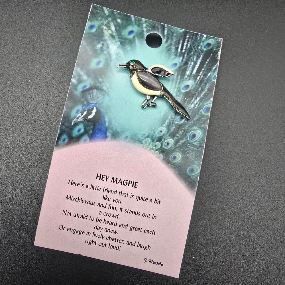 Magpie Bird Pin Enamel with Jelly Belly Style